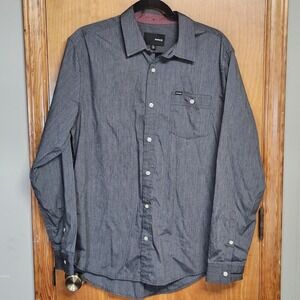 Hurley Shirt Men Large Gray Solid Long Sleeve Preppy Casual Button Up Surf